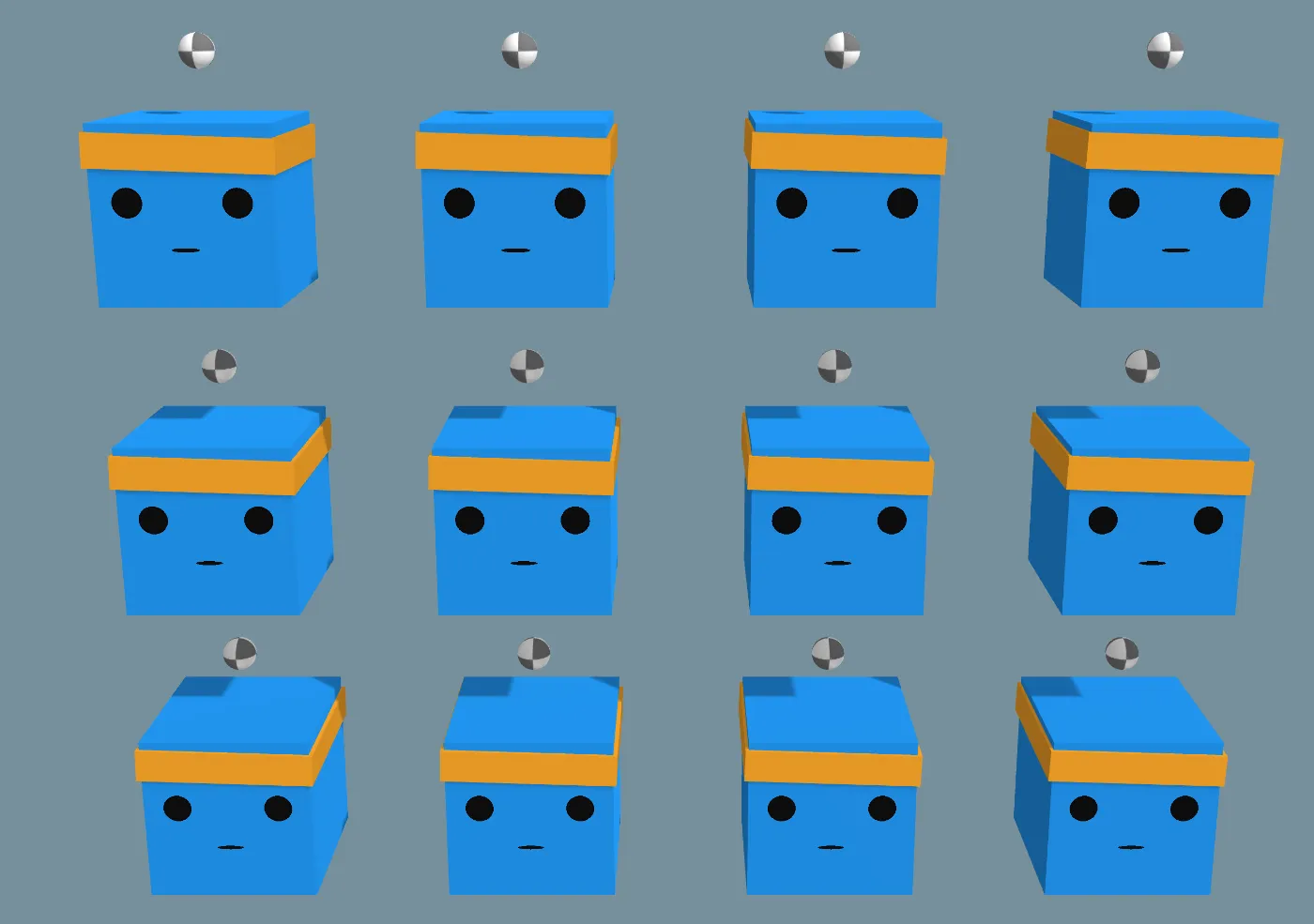 The 3DBall scene view showing multiple agent platforms