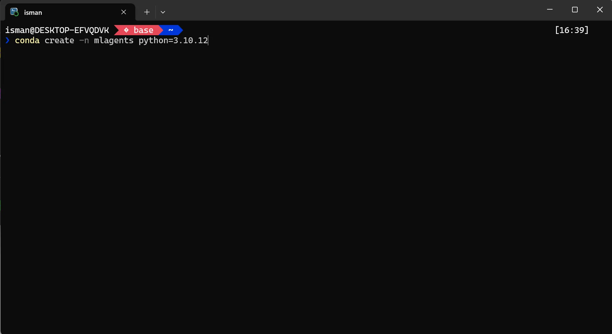 Create virtual env command on console